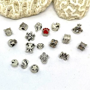 Lot of 18 Sterling Plate Wide Hole Charm Beads for Snake Chain Bracelets  - Picture 1 of 14