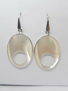 Ohrringe Anhänger aus Silber 925 Mit Perlmutt Natürlich Weiß - Haken - Picture 1 of 5