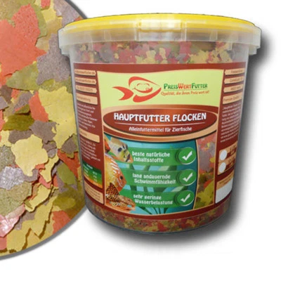 Hauptfutter Flocken Eimer 5 Liter 800 g Fischfutter Zierfische Fische Aquarium