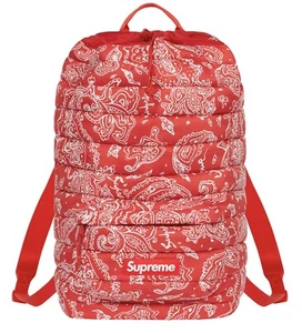 Supreme Puffer Backpack Red Paisley FW22 Water Resistant Pertex Poly 30L New - Picture 1 of 9