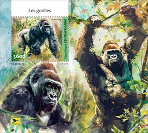 Gorillas MNH Stamps 2024 Central African S/S - Picture 1 of 1