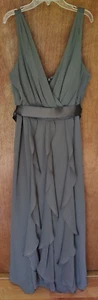 WHITE by Vera Wang size 16 gray ruffle sleeveless belted maxi dress bridesmaid - Picture 1 of 12
