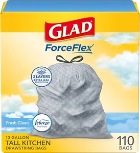 Glad Tall Kitchen Drawstring Trash Bags- Odorshield 13 Gallon bags 110 count - Picture 1 of 5