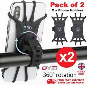 2 x Bike Bicycle Mobile Smart Phone Holder 4.5-6.3" 360° Mount Black By DYZI UK - Picture 1 of 12