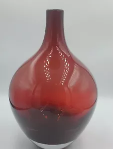 Mid-century modern Ruby Red Handblown Art Glass bud vase Murano Style Clear Bot - Picture 1 of 3