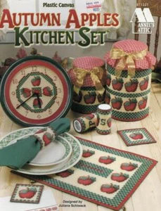 OOP!!! PLASTIC CANVAS AUTUMN APPLES KITCHEN SET COASTERS & MORE!!! - Picture 1 of 2