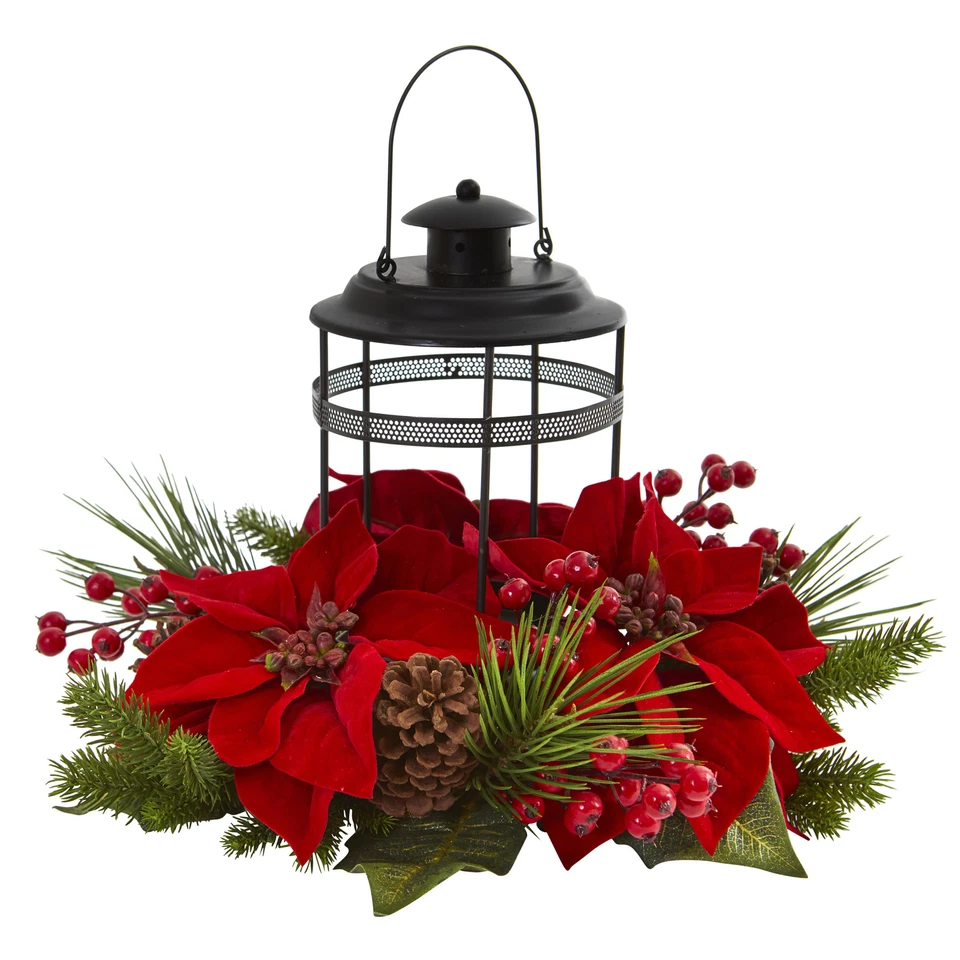 Poinsettia Berry Pine faux Arrangement Candelabrum Decor - Image 1 of 1