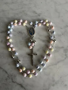 Handmade Guardian Angel White Acrylic/Multicolored Crosses Rosary - Picture 1 of 4