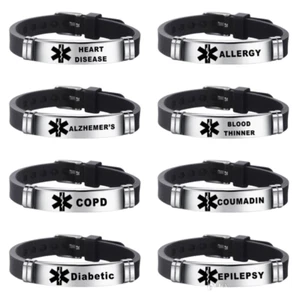 Medical Alert Adjustable Bracelet Stainless Steel Epilepsy Diabetes Pacemaker UK - Picture 1 of 21