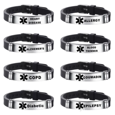 Medical Alert verstellbares Armband Edelstahl Epilepsie Diabetes Herzschrittmacher UK - Bild 1 von 4