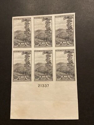 US Plate Block Stamp Scott# 765 Great Smoky Mountain Park 1935 MNH Stain On Bac - Image 1 of 2