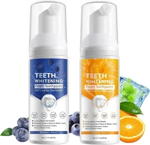 Teeth Whitening Toothpaste with Fluoride, Mousse Foam Toothpaste, 2 Pack Foam To - Picture 1 of 9
