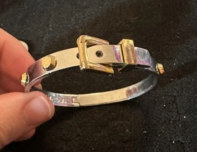 Timeless Michael Kors Silver Gold Tone Hinged Bangle Bracelet Clasp Signed - Image 1 of 4