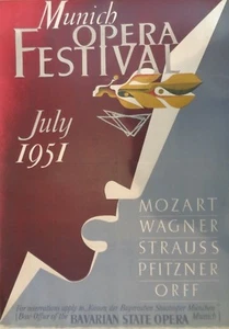 Munich Opera Festival Poster July 1951 Mozart Wagner Strauss Art Deco Linen EX - Picture 1 of 10