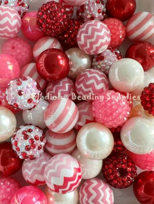 50 Qty 20mm Beads, Valentine Acrylic Beads, Bubblegum Beads, Acrylic Beads, #116 - Image 1 of 1
