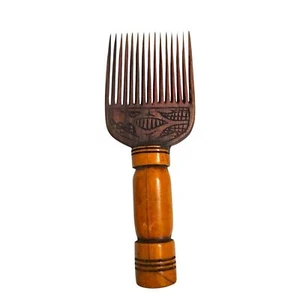 Hand-Carved Wooden Comb | African Style Decorative Hair Pick | Tribal Design - Picture 1 of 6