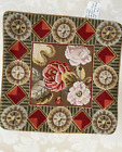 Pr Vtg Handmade Wool Needlepoint Pillow Cover 14x14 Tan Background w/ Florals