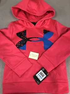 NWT Under Armour Girl's UA Astro Dot Big Logo Pink Hoodie Pre-School 4 5 6 6X - Picture 1 of 1