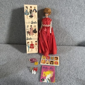 1961 Barbie Fashion Doll Vintage Japan OG Shoes & Earrings Red Tulle Dress - Picture 1 of 17