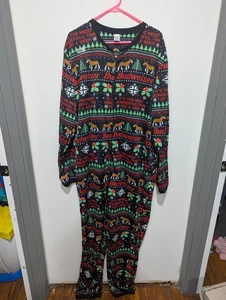 Budweiser Christmas Pajamas Ugly Union Bud Men's One Piece Zipper PJS 2XL - Picture 1 of 9