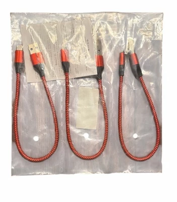 Short iPhone Charger USB A to iPhone Cord Nylon Red 1ft 3 Pack - Image 1 of 4