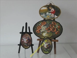 4 antike ovale Puppenstuben-Bilder hinter Glas, für die Puppenstube, 4D293-2 - Bild 1 von 6