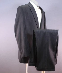 Jos A Bank Black Striped Wool 2 Piece Suit Men's 2 Btn 46L Pleated Fronts 39" W - Picture 1 of 13