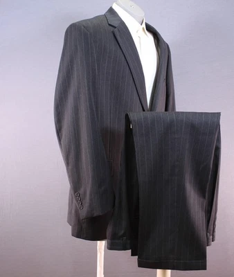 Jos A Bank Black Striped Wool 2 Piece Suit Men's 2 Btn 46L Pleated Fronts 39" W - Image 1 of 4