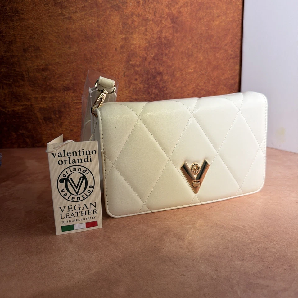 VALENTINO ORLANDI 白色钻石绗缝斜挎包单肩包手拿包 全新带标签 — 第 1/4 张图片