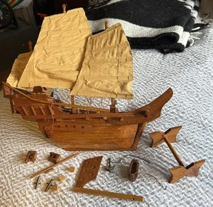 Vintage Chinese Pirate Junk Boat Wooden Model Ship For Parts (as-is) - Picture 1 of 13
