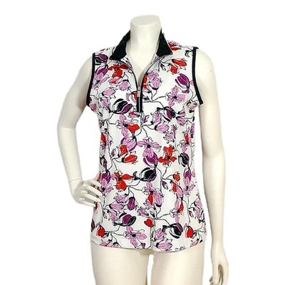 Camisa atlética TAIL tênis golfe top M roxo floral sem mangas elástica 3/4 zíper - Imagem 1 de 4