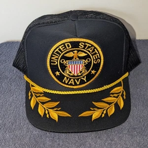Vintage United States Navy Trucker Hat Black Gold Leaf Rope Logo Brand New - Picture 1 of 5