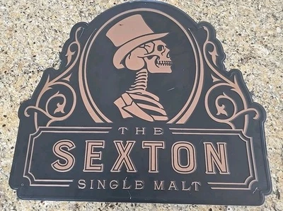 Sexton Single Malt Whiskey Advertising Large Metal Sign Skeleton Top Hat RARE - Image 1 of 4