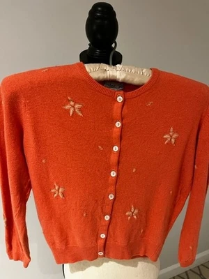 Suéter Vintage Ballantyne of Peebles Color Coral Bordado Cachemira XS/S Foto 1 de 4