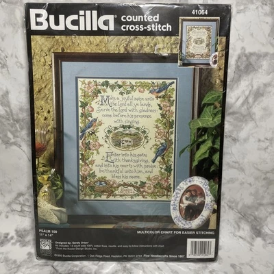 Bucilla Sandy Orton Psalm 100 Joyful Noice Birds Flowers Cross Stitch Kit 41064 - Image 1 of 4