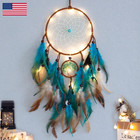 Wow Ding Dream Catcher Blue Tree Of Life Feathers Mobile Led Fairy Lights