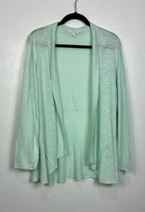 Elleen Fisher Arora Mint Green Linen Blend Open Front Waterfall Cardigan Size 3X - Picture 1 of 7