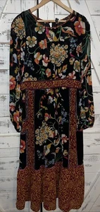 Anthropologie Long Sleeve Tiered Maxi Dress Floral Velvet Patchwork Geisha SZ 10 - Picture 1 of 15