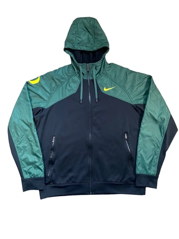 Nike Jacket Oregon Ducks Full Zip Hooded Men’s XL Fleece Lined Black Green Cover