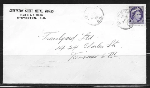 Canada Advertising Cover - Steveston 1956 - Steveston Sheet Metal Works Cover