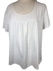 Classic Elements Womens Plus Size 22/24 100% Cotton White Top Blouse Eyelet Lace - Picture 1 of 8
