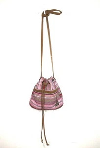 Roxy Women’s Pink Crochet Woven Aztec Southwestern Pastel Mini Drawstring Bag - Picture 1 of 10