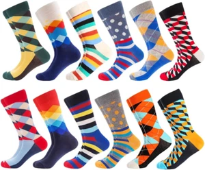 Mens Dress Socks Fun Funny Colorful Crazy Crew Dress Socks for Men 9-12 - Picture 1 of 12