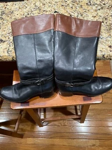 Bandolino Damen schwarz braun zweifarbig Leder seitlicher Reißverschluss Stiefel Größe 8,5 - Bild 1 von 6