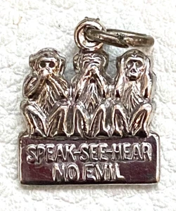 Vintage Sterling Silver Charm Speak - See - Hear No Evil - Picture 1 of 5