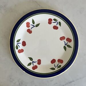 Dansk Large 11.5" Plate Cherries Cherry Blue Yellow Rim Chop Charger Serving