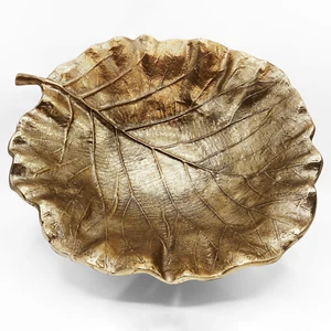 RARE Vintage Cast Metal Leaf Bowl Brass Bronze Tone Finish - Mid Century Modern - Picture 1 of 13