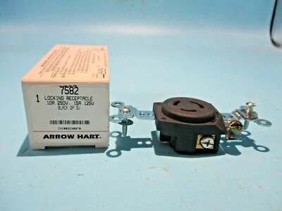 NEW ARROW HART 7582 BLACK LOCKING RECEPTACLE 10A 250V 15A 125V - Image 1 of 2