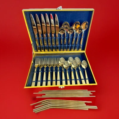 Набор золотых серебряных изделий из 24 предметов сервировка из нержавеющей стали для соломинок и футляров 6 и 12 штук - Изображение 1 из 4