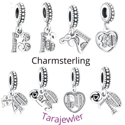 925 Sterling Silver Birthday dangle Charms 13th birthday gift for bracelet uk - Image 1 of 4